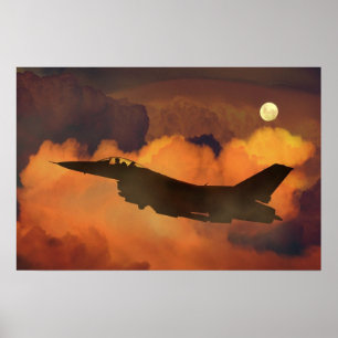 Lucht Vliegtuig Gevechtsvliegtuig F-16 Nacht Lucht Poster