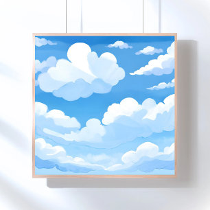 Lucht vol wolken   Aquarel Blauwe Lucht Schilderij Poster