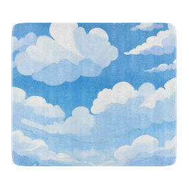 Lucht vol wolken | Aquarel blauwe lucht schilderij Snijplank