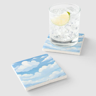 Lucht vol wolken   Aquarel Blauwe Lucht Schilderij Stenen Onderzetter