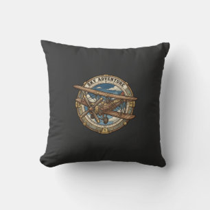 Luchtavontuur Vintage Stoomstijl Tweedekker Kussen
