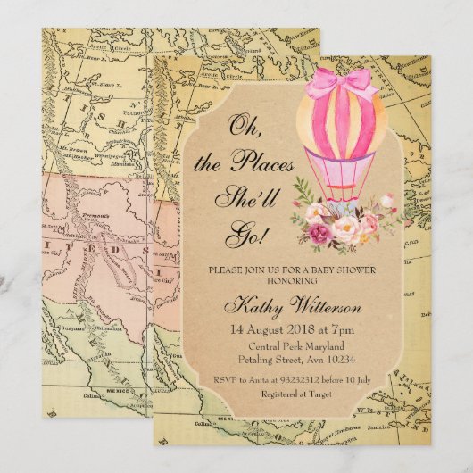  Luchtballon Baby shower uitnodiging (Voorkant / Achterkant)