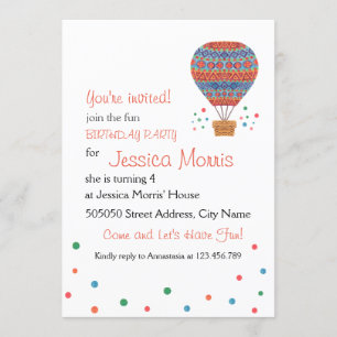 Luchtballon: Birthday Party Invitation Kaart