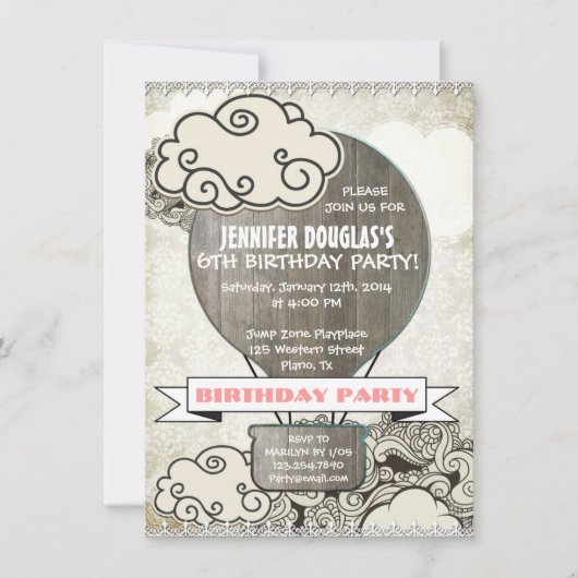 Luchtballon: Birthday Party Invitation Kaart (Voorkant)