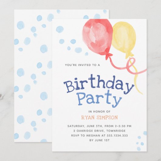 Luchtballon: Birthday Party Kaart (Voorkant / Achterkant)