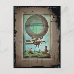 Luchtballon boven de haven briefkaart