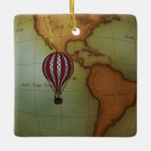 Luchtballon boven Westerne hemisphere-kaart Keramisch Ornament