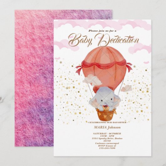 Luchtballon Cute Dieren Doop uitnodiging (Voorkant / Achterkant)