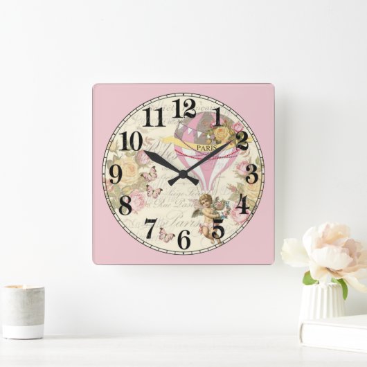  luchtballon en Cherub Vierkante Klok (Huis)