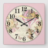  luchtballon en Cherub Vierkante Klok (Voorkant)