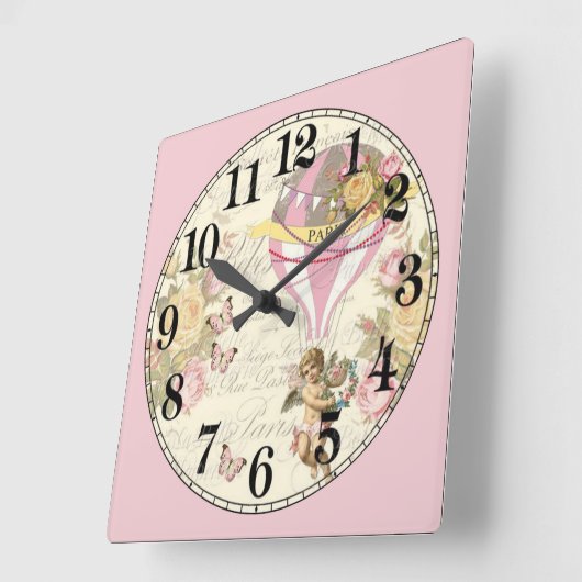  luchtballon en Cherub Vierkante Klok (Hoek)