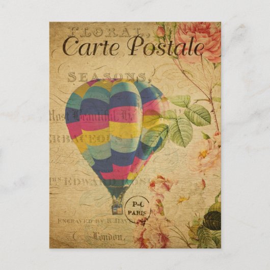  luchtballon Floral Flowers French Briefkaart (Voorkant)