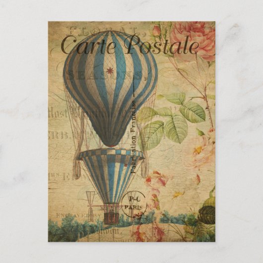 luchtballon Floral Flowers French Briefkaart (Voorkant)