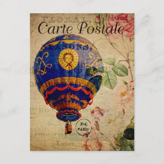  luchtballon Floral Flowers French Briefkaart (Voorkant)