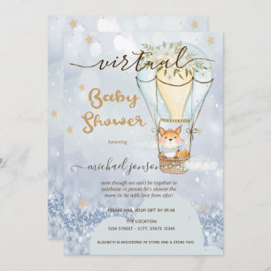 Luchtballon Fox Stars Bokeh Virtual Baby shower Kaart