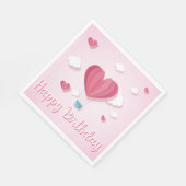 Luchtballon Hartroze romantische Happy Birthday Servet (Hoek)