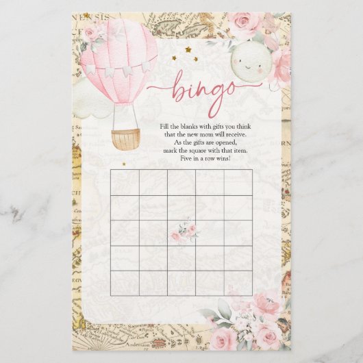 Luchtballon is ze niet knap Baby shower Bingo (Voorkant)