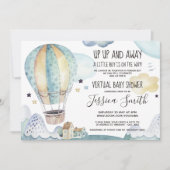 Luchtballon met blauwe Waterverf | Virtueel Baby s Kaart (Voorkant)