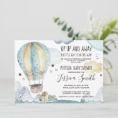 Luchtballon met blauwe Waterverf | Virtueel Baby s Kaart (Staand voorkant)