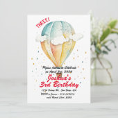 Luchtballon met kleine wolken 3e verjaardagsfeestj kaart (Staand voorkant)