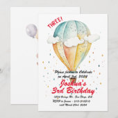 Luchtballon met kleine wolken 3e verjaardagsfeestj kaart (Voorkant / Achterkant)