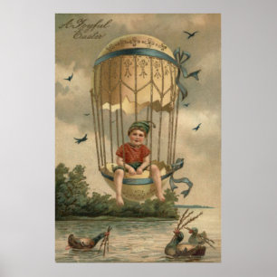 Luchtballon met paaskleurige gekleurde eierklem poster