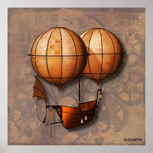  luchtballon met terugdraaiing van steampunk met s poster (Voorkant)