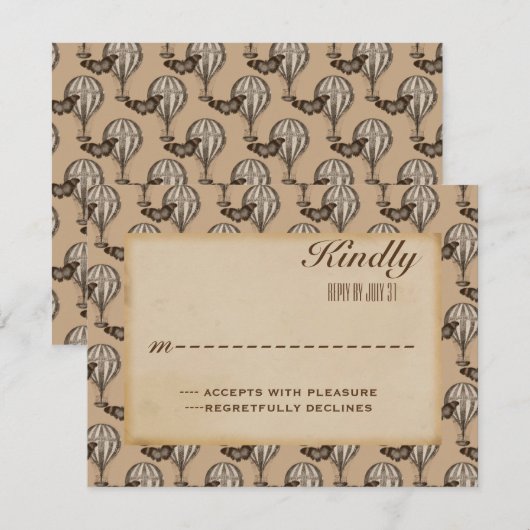  luchtballon Tan RSVP Kaartje (Voorkant / Achterkant)