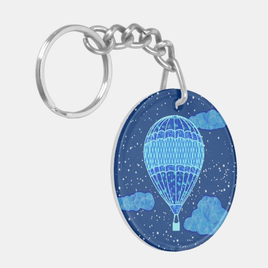 Luchtballon tegen een nachtelijke hemel in diep bl sleutelhanger (Voorkant Links)