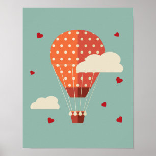  luchtballon tegen troebel luchtruim poster