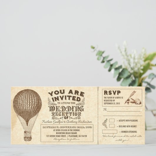 luchtballon  typografie bruiloft receptie kaart (Staand voorkant)