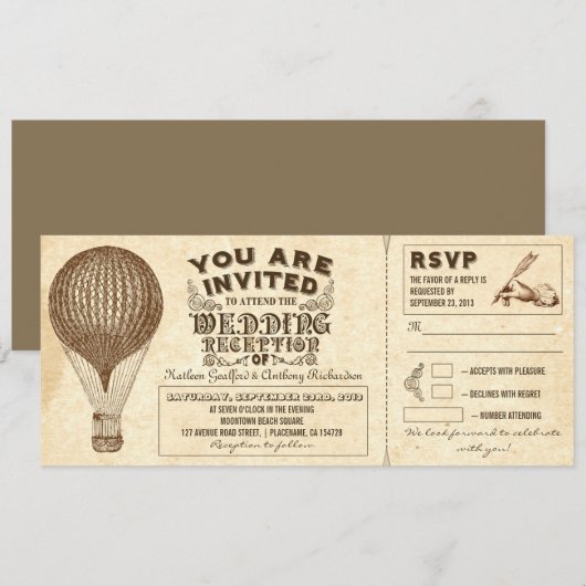 luchtballon  typografie bruiloft receptie kaart (Voorkant / Achterkant)