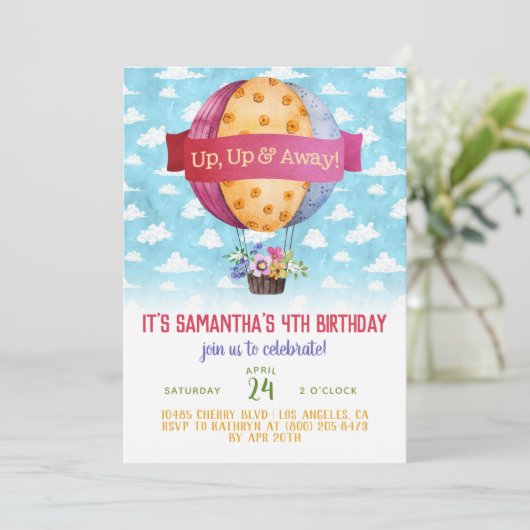 Luchtballon Verjaardag uitnodiging (Staand voorkant)