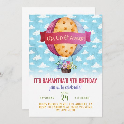 Luchtballon Verjaardag uitnodiging (Voorkant / Achterkant)