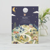 Luchtballon Village Neutral Night Baby shower Kaart (Staand voorkant)