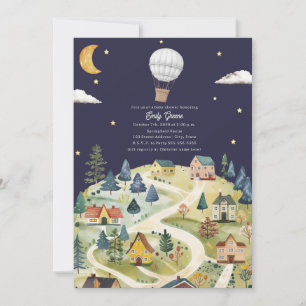 Luchtballon Village Neutral Night Baby shower Kaart