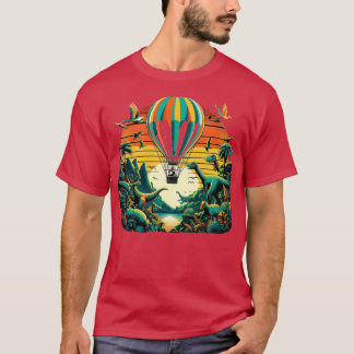 Luchtballon vliegen over een levendig bos met ande t-shirt