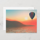 Luchtballon voor warme lucht, met zonsondergang briefkaart (Voorkant / Achterkant)