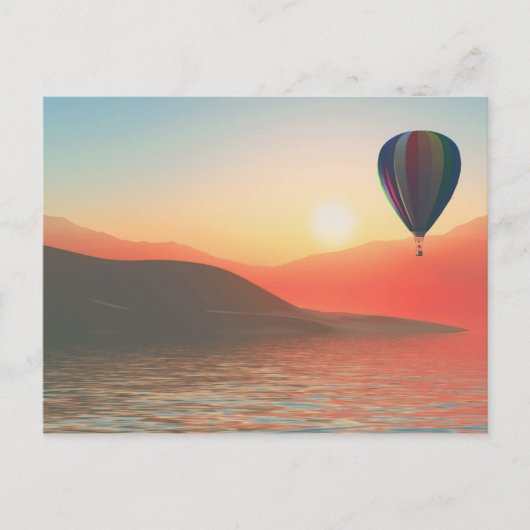 Luchtballon voor warme lucht, met zonsondergang briefkaart (Voorkant)