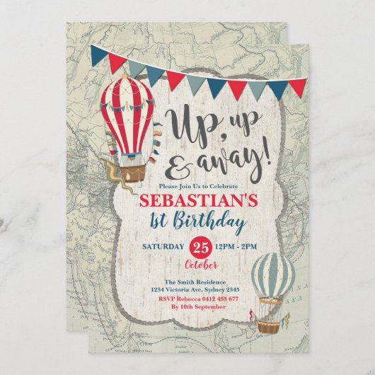  luchtballonavontuur 1e verjaardag kaart (Voorkant / Achterkant)