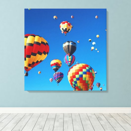 Luchtballonnen blauwe hemel canvas afdruk (Insitu (Houten vloer))