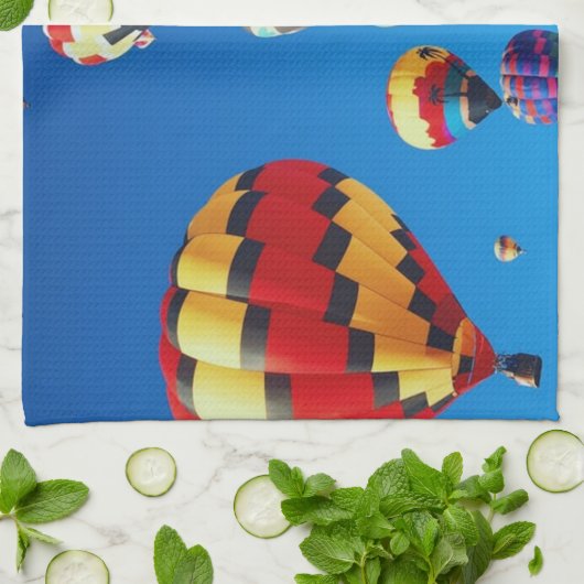 Luchtballonnen blauwe hemel theedoek (Gevouwen)