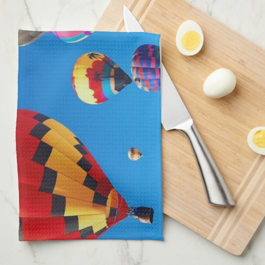 Luchtballonnen blauwe hemel theedoek (Quarter Fold)