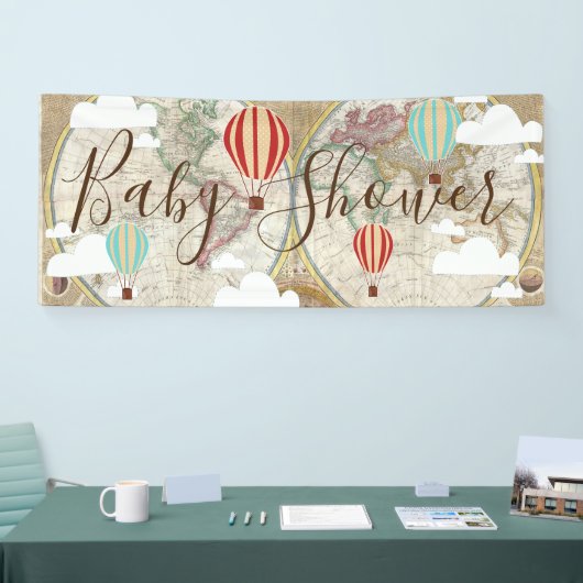 Luchtballonnen en Baby shower van  Wereldkaart Spandoek (Beurs)