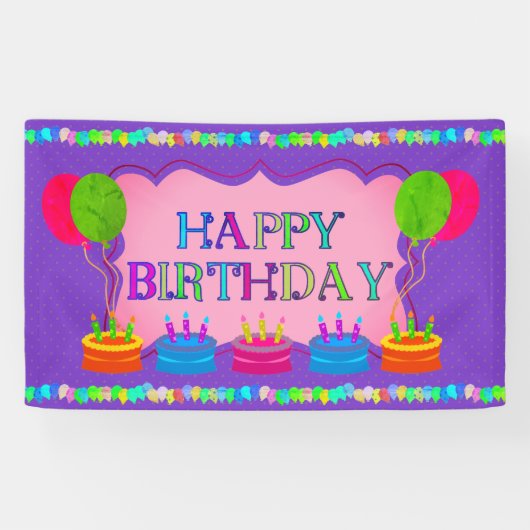 Luchtballonnen en Cake Birthday Spandoek (Horizontaal)