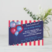Luchtballonnen en stripes 4 e uitnodiging van juli (Staand voorkant)