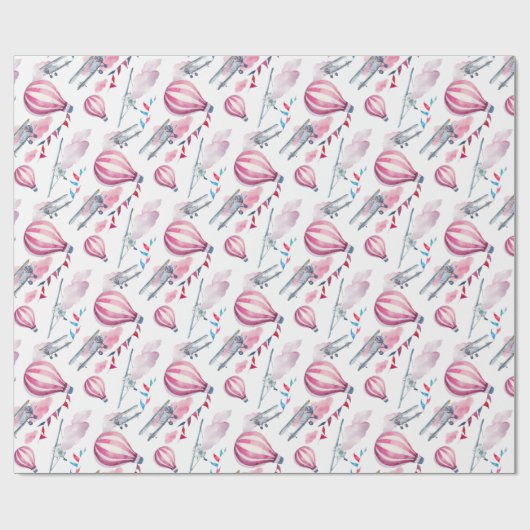 Luchtballonnen en vleugelvliegtuigen cadeaupapier (Vlak)