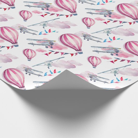 Luchtballonnen en vleugelvliegtuigen cadeaupapier (Hoek)