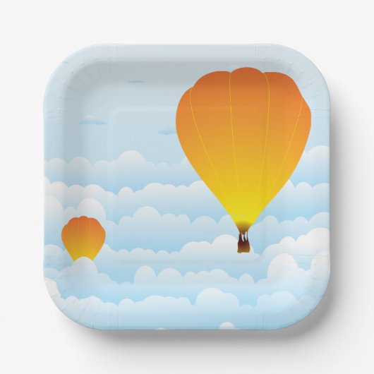 Luchtballonnen in wolken papieren bordje (Voorkant)