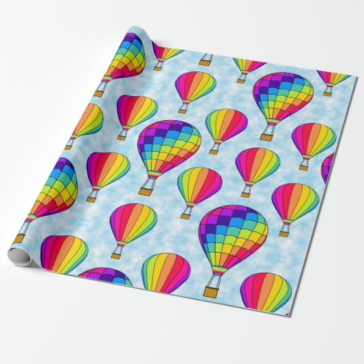 Luchtballonnen regenboogkleuren cadeaupapier (Uitgerold)
